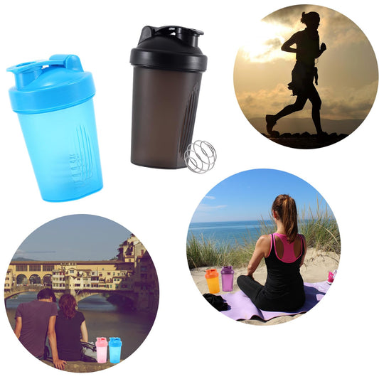 Protein Shaker 400ml mit Mixball auslaufsicher Schwarz