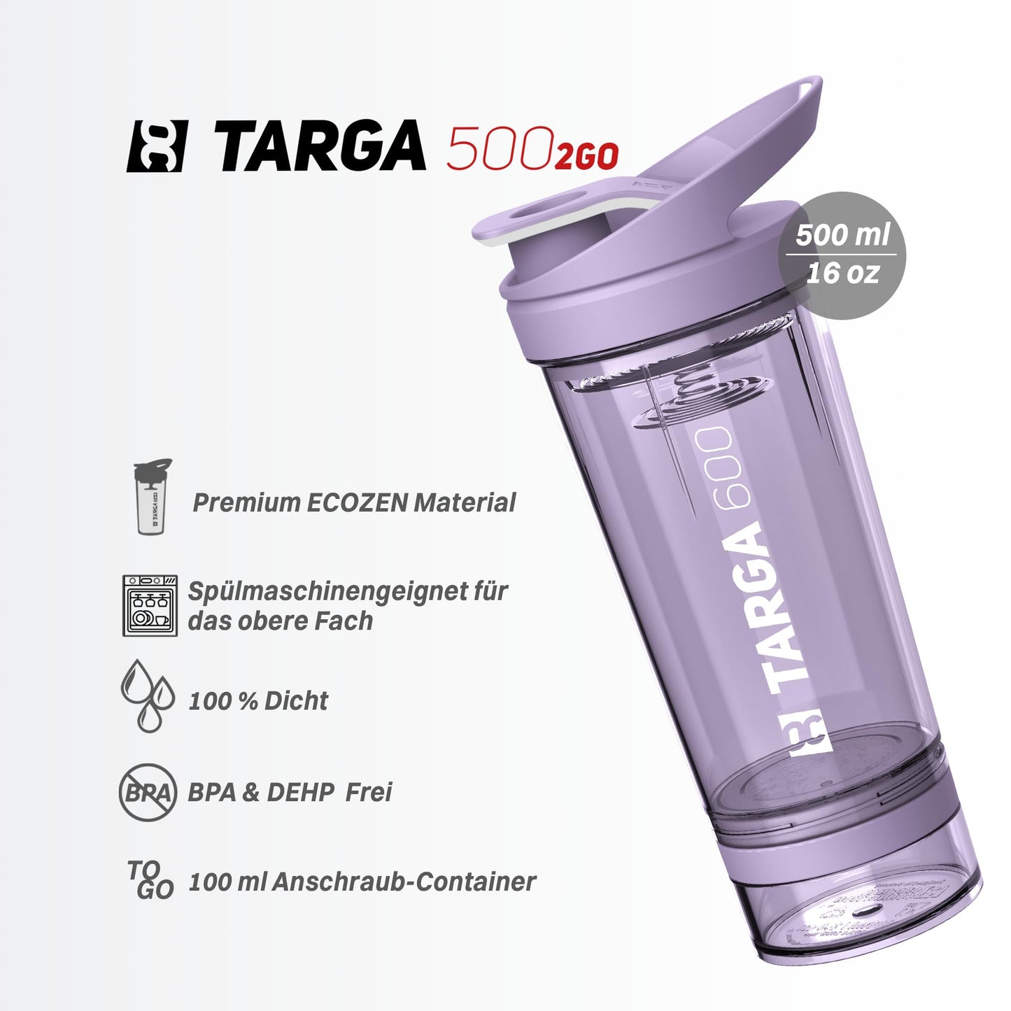 Protein Shaker 600ml mit Pulverfach Edelstahl Mixer